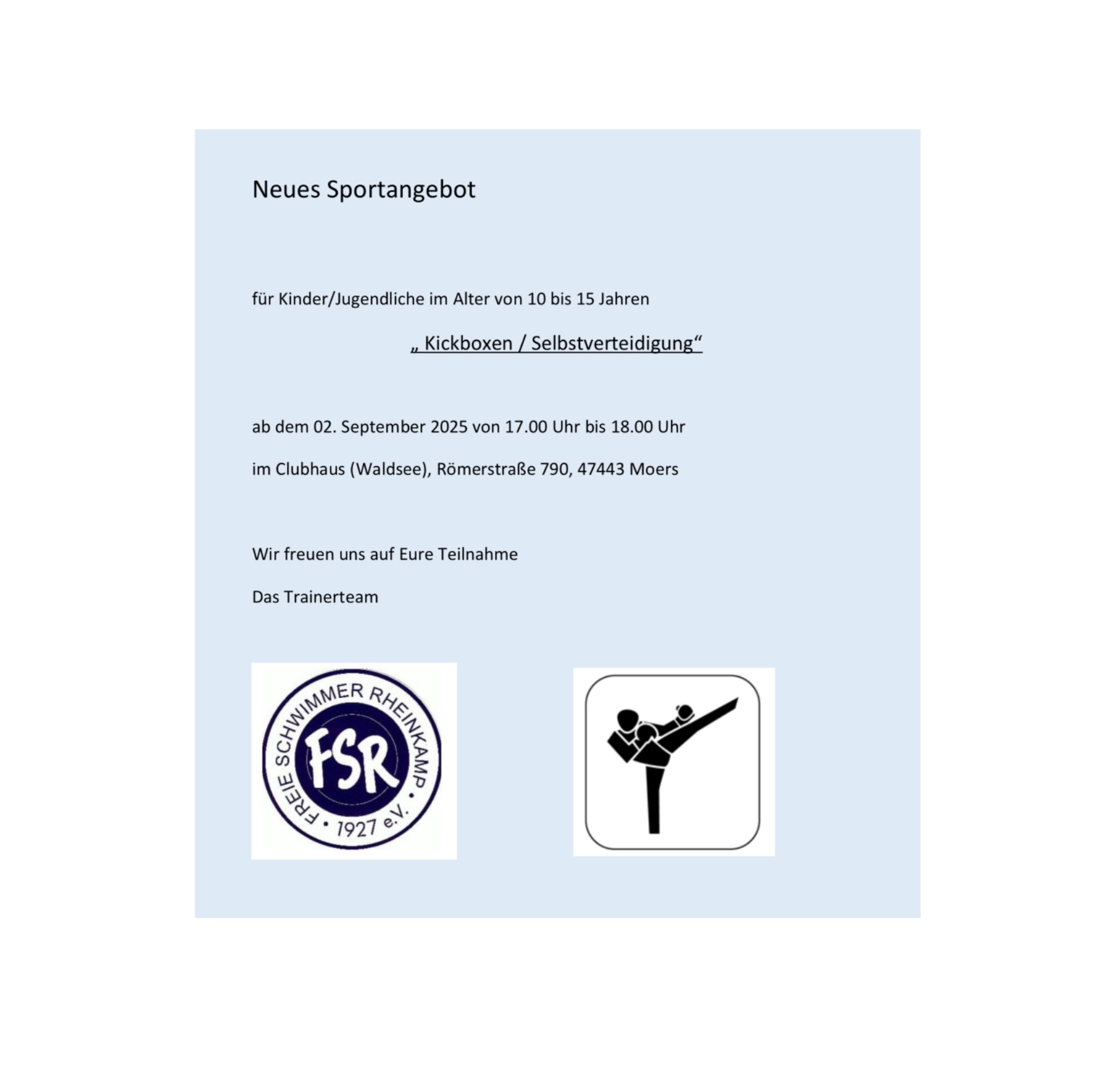 Neues Sportangebot Kickboxen/Selbstverteidigung ab September